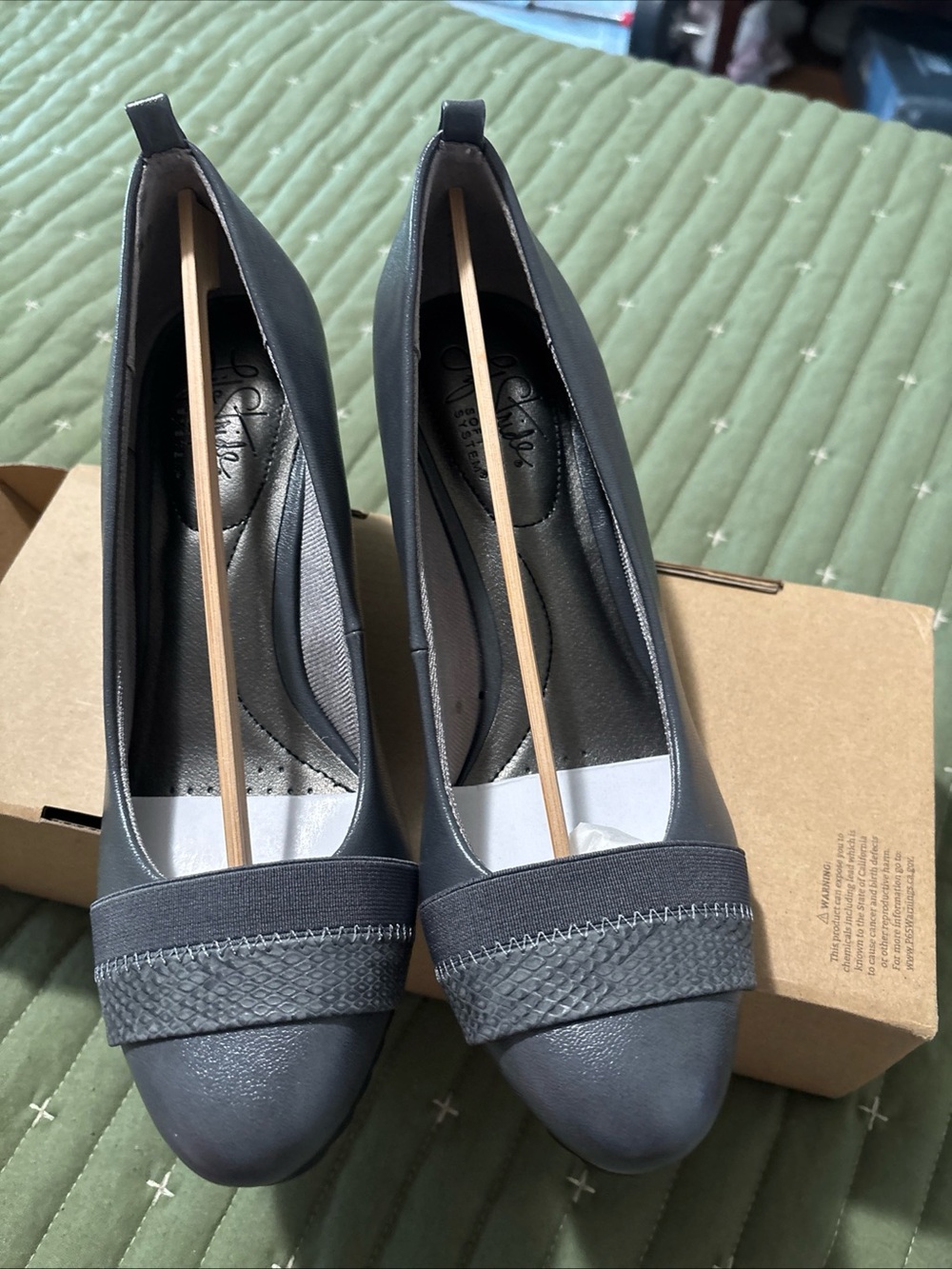 Life Stride Gray Slip-On Dress Pumps with Textured Strap